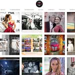 Power Portraits website homepage featuring the Power Portraits logo, navigation menu (About, Fundraisers, Workshops, Blogs, Contact, Proofs, Services), and a gallery of photography examples including event photography, wedding photos, celebrity portraits, military family portraits, fashion runway shots, and artistic photo collages.